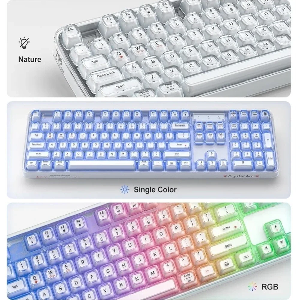 MOFII Wireless RGB Keyboard Tri-Mode Bluetooth/USB-C/2.4G Crystal Jelly Keys